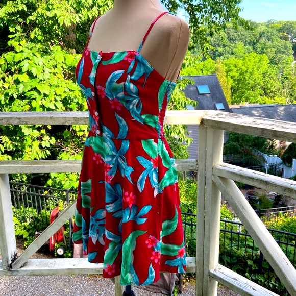 Hollister Red Blue & Green Tropical Botanical Palms Floral Dress Size S - Picture 7 of 11